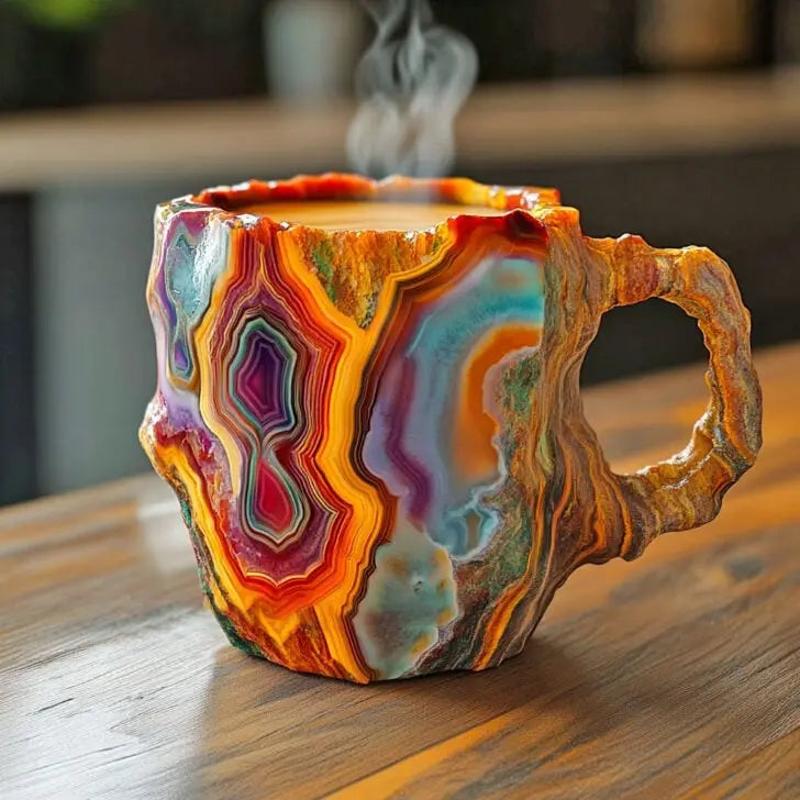 Tazas de café minerales con cristales incrustados