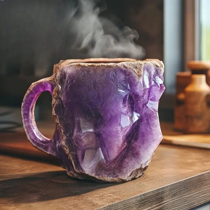 Tazas de café minerales con cristales incrustados